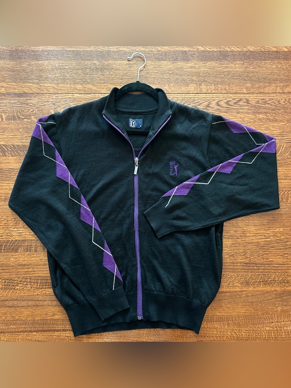 PGA Tour Black and Purple Full-Zip Sweater